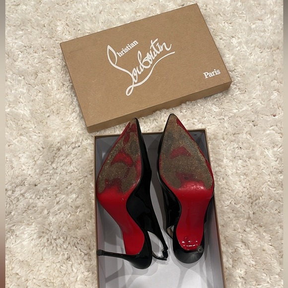 CHRISTIAN LOUBOITIN Black Patent Leather Slingback “Fleuve 100mm” - Size 38 - Picture 9 of 10